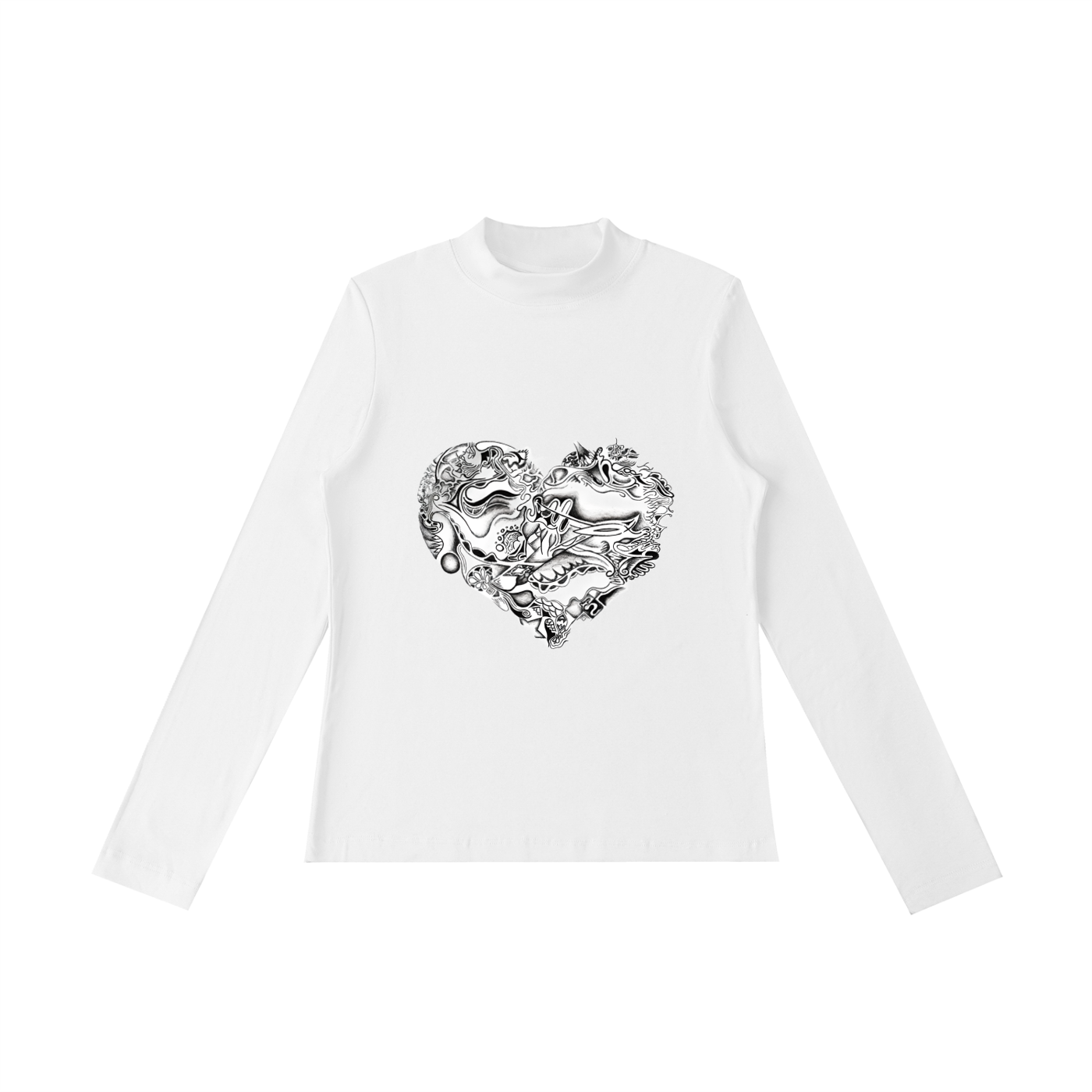 Rainbow Tigle × Heart Fusion - Women's Long Sleeve Mock Neck Tee